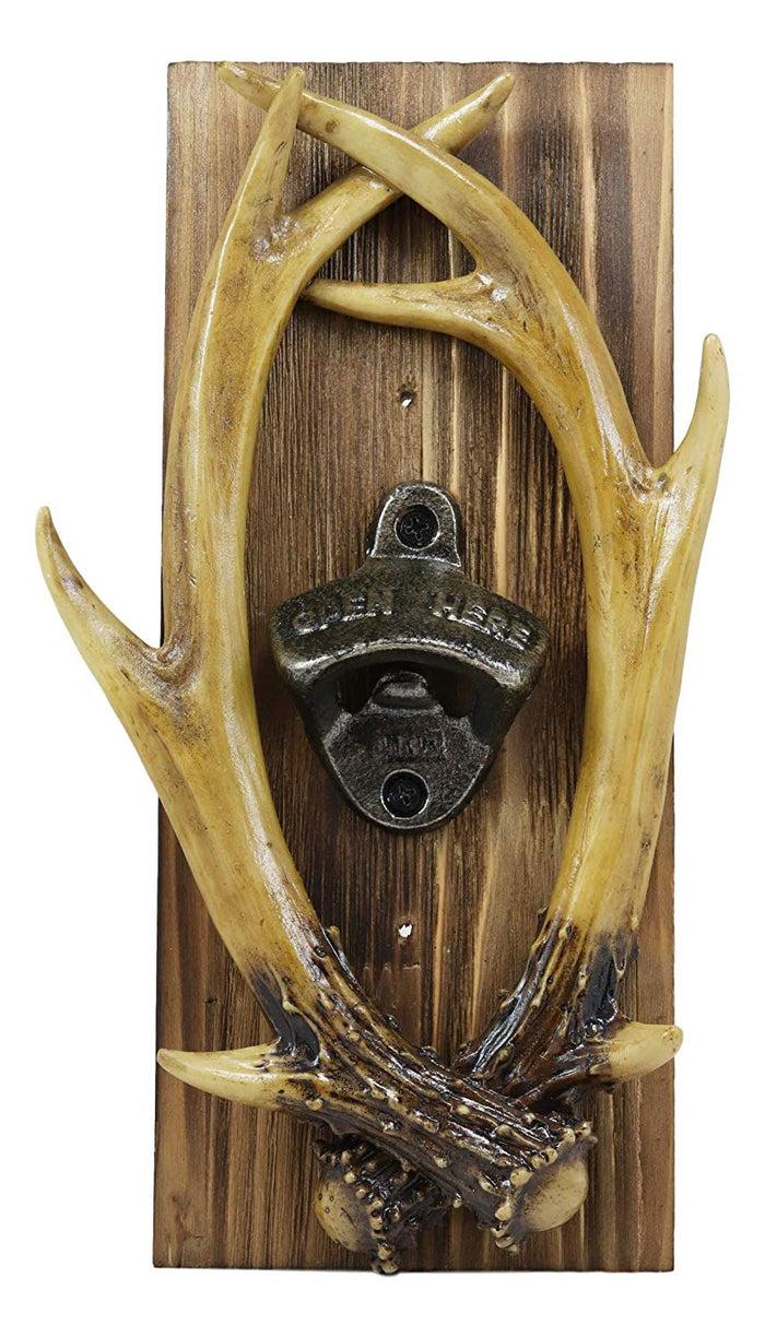 ebros gift Ebros Rustic Western Faux Entwined Hunter's Stag Deer Antlers Trophy Mounted On Wood Plank Soda Beer Bottle Cap Cast Metal Opener 10.75" High