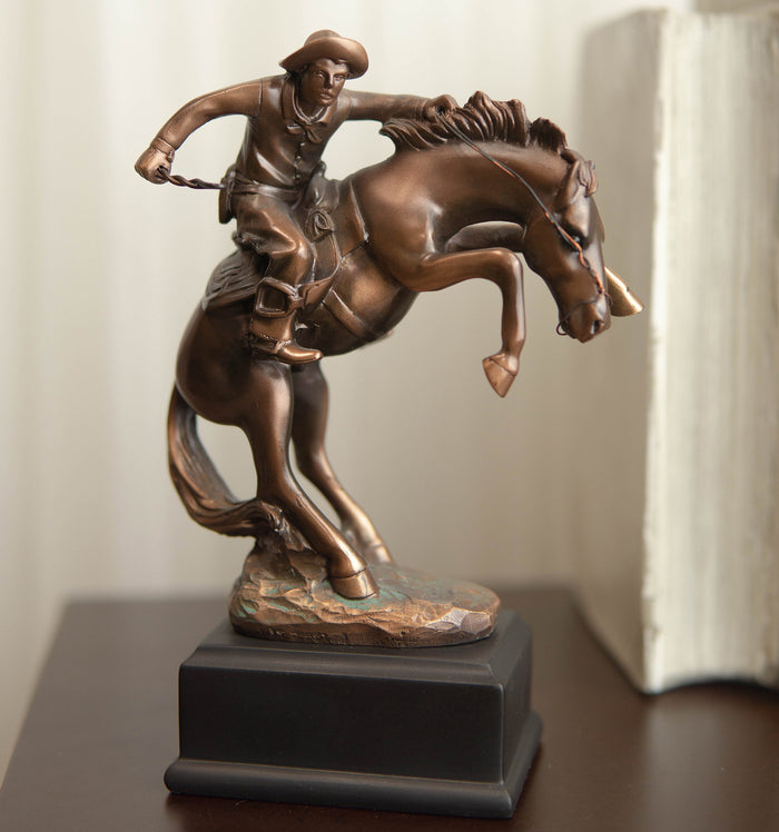 ebros gift Ebros Rustic Western Rodeo Cowboy W/ Rearing Horse Bronze Electroplated Figurine