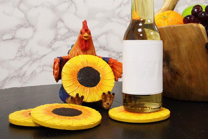 ebros gift Ebros Rustic Western Sitting Proud Rooster Coaster Set With 4 Sunflower Coasters