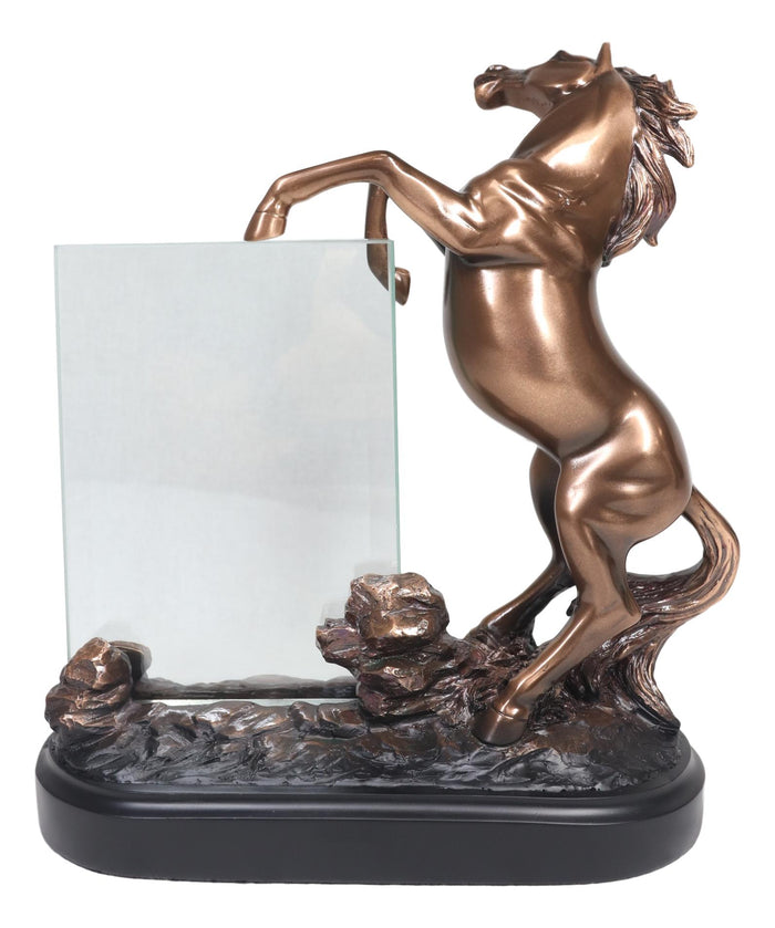 Ebros Gift Ebros Rustic Western Wild Rearing Horse Statue With 4"X6" Glass Picture Frame