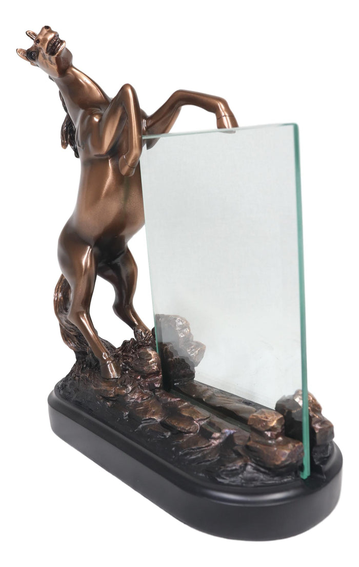 Ebros Gift Ebros Rustic Western Wild Rearing Horse Statue With 4"X6" Glass Picture Frame
