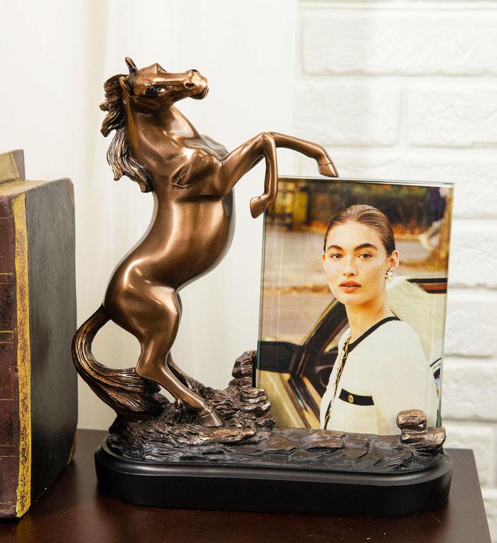 ebros gift Ebros Rustic Western Wild Rearing Horse Statue With 4"X6" Glass Picture Frame