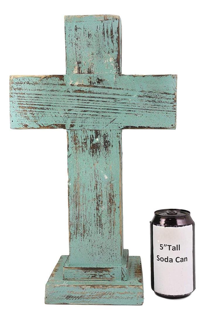Ebros Gift Ebros Rustic Western Wooden Turquoise Standing Cross Statue With Metal 3D Art