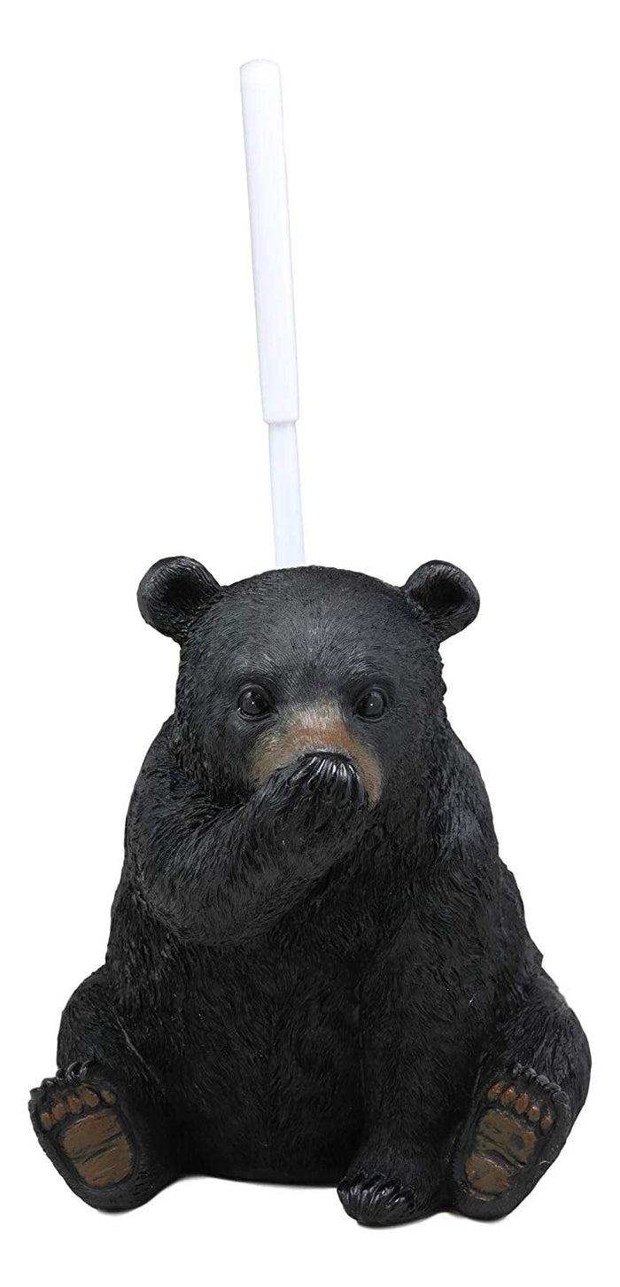 Ebros Gift Ebros Rustic Whimsical Black Bear Covering Nose Toilet Brush And Holder Figurine Set