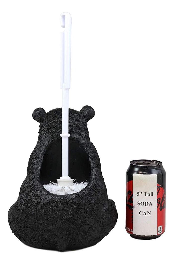 Ebros Gift Ebros Rustic Whimsical Black Bear Covering Nose Toilet Brush And Holder Figurine Set