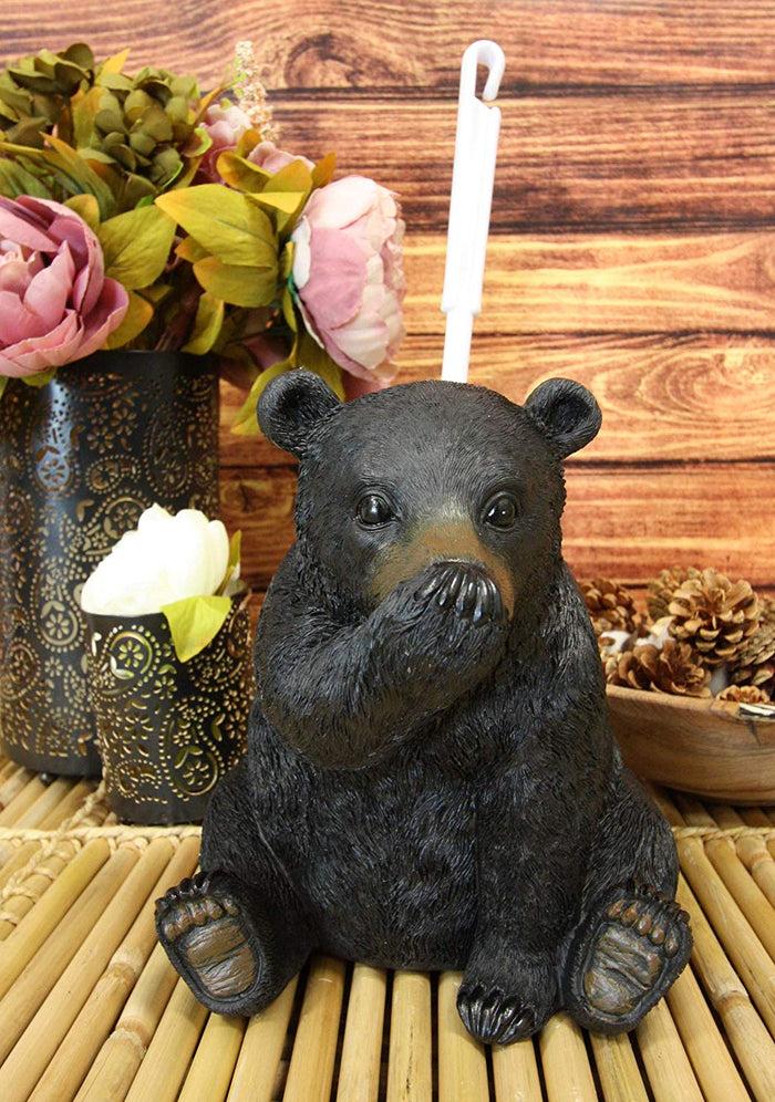 ebros gift Ebros Rustic Whimsical Black Bear Covering Nose Toilet Brush And Holder Figurine Set
