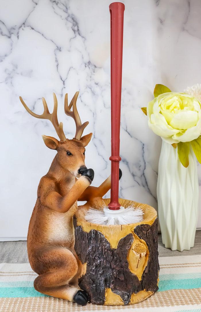 ebros gift Ebros Rustic Wildlife Animal Stinky Potion Toilet Brush & Tree Stump Base Holder