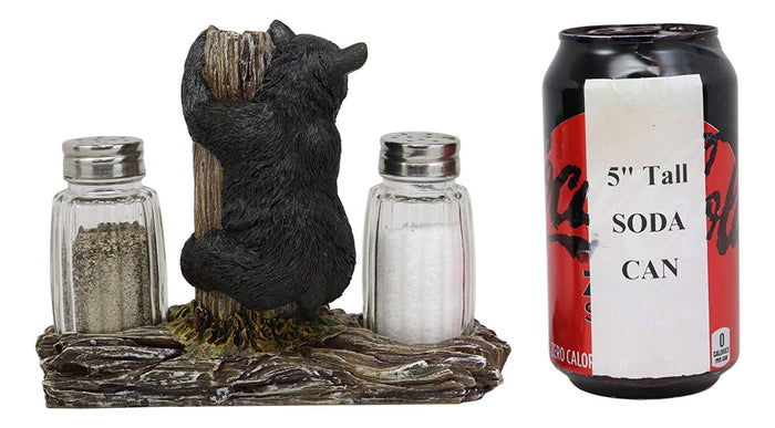 Ebros Gift Ebros Rustic Woodland Black Bear Climbing Tree Branch Figurine Display Holder With Glass Salt And Pepper Shakers Bears Home And Kitchen Dining Decorative Statue 6.5" L Cabin Lodge Mountainside Decor