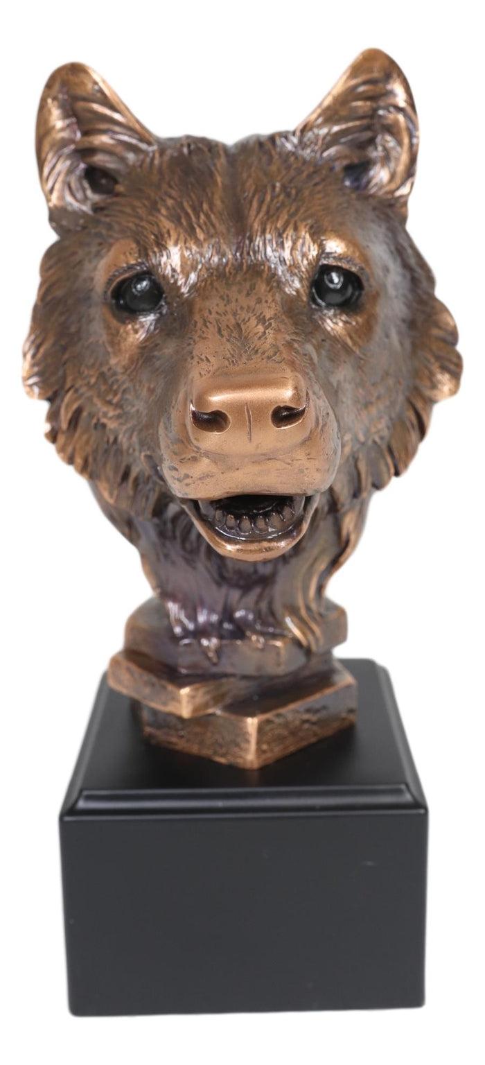 Ebros Gift Ebros Rustic Woodlands Spirit Wolf Head Bust Electroplated Bronze Finish Statue Decor