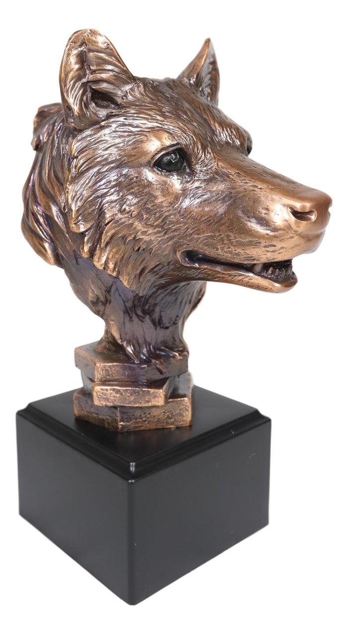 Ebros Gift Ebros Rustic Woodlands Spirit Wolf Head Bust Electroplated Bronze Finish Statue Decor