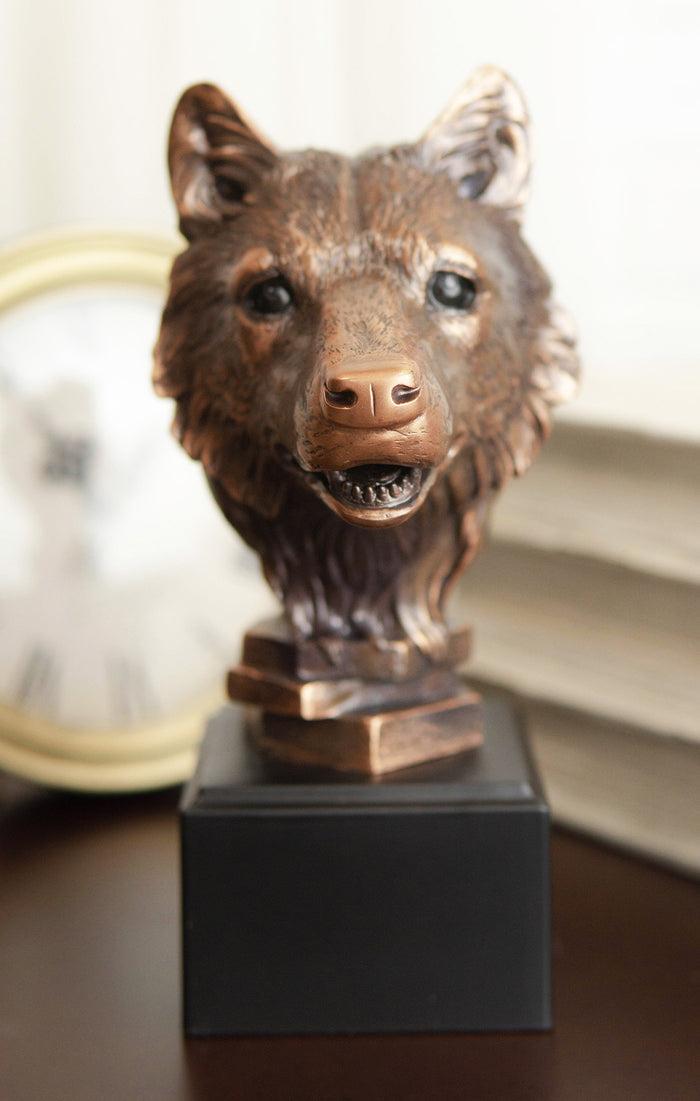 ebros gift Ebros Rustic Woodlands Spirit Wolf Head Bust Electroplated Bronze Finish Statue Decor