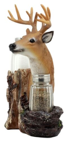 Ebros Gift Ebros Rustic Woodlands Wild Deer Big Buck Bust Salt & Pepper Shakers Holder