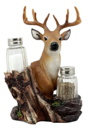 Ebros Gift Ebros Rustic Woodlands Wild Deer Big Buck Bust Salt & Pepper Shakers Holder