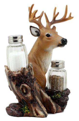 Ebros Gift Ebros Rustic Woodlands Wild Deer Big Buck Bust Salt & Pepper Shakers Holder