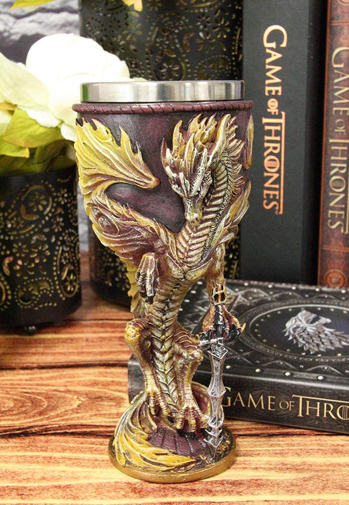 Ebros Gift Ebros Ruth Thompson Dragon's Lair Flame Blade Drake 8oz Wine Goblet Chalice Cup