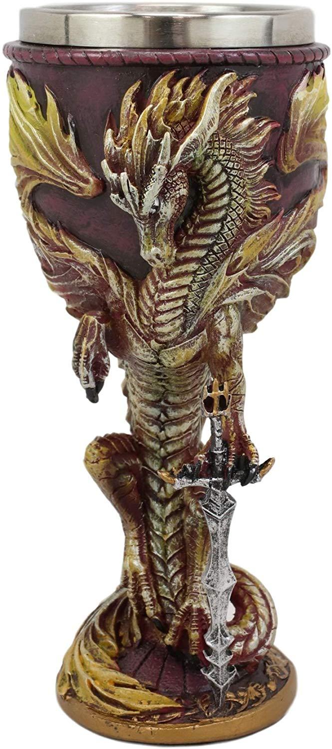 Ebros Gift Ebros Ruth Thompson Dragon's Lair Flame Blade Drake 8oz Wine Goblet Chalice Cup