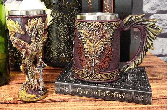 Ebros Gift Ebros Ruth Thompson Dragon's Lair Flame Blade Drake Mug And Wine Goblet Set