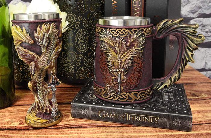 ebros gift Ebros Ruth Thompson Dragon's Lair Flame Blade Drake Mug And Wine Goblet Set