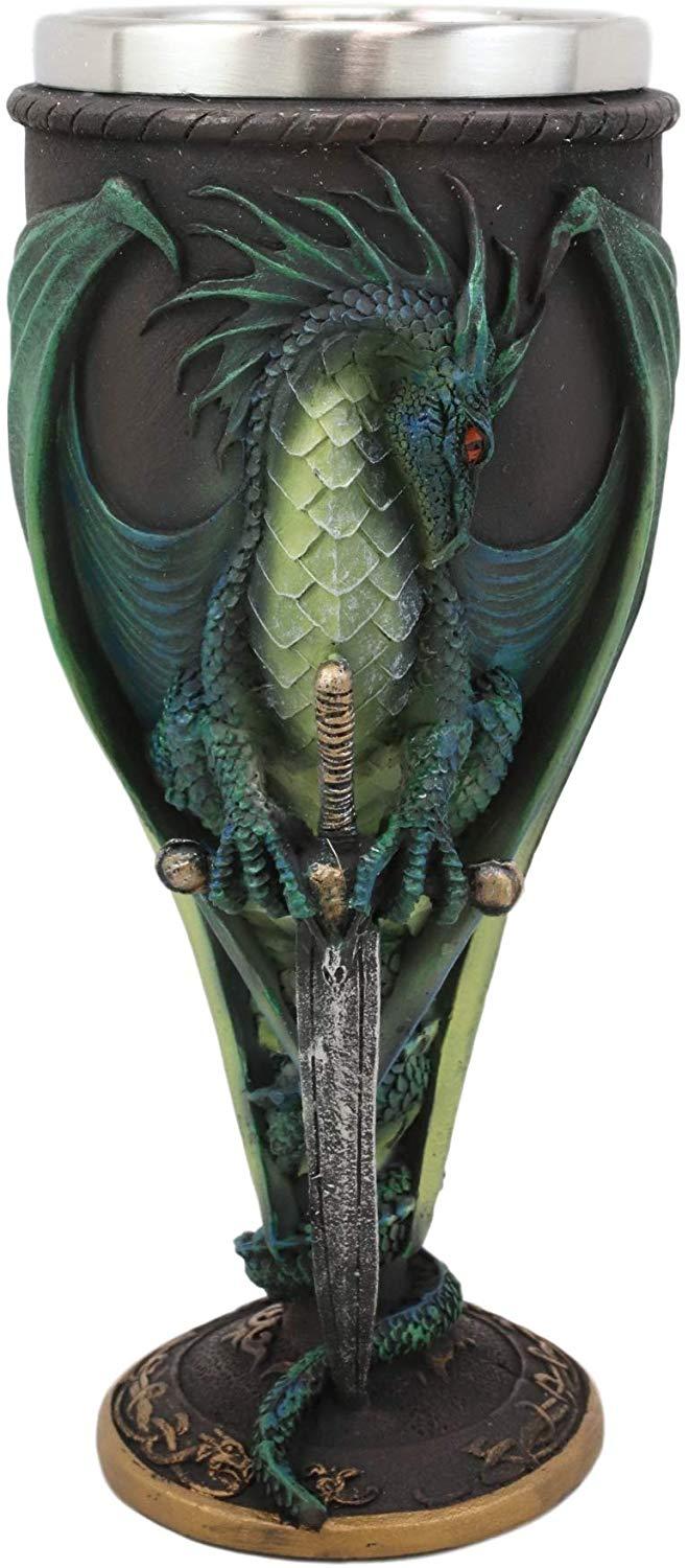 Ebros Gift Ebros Ruth Thompson Dragon's Lair Skull Blade Drake 8oz Wine Goblet Chalice Cup