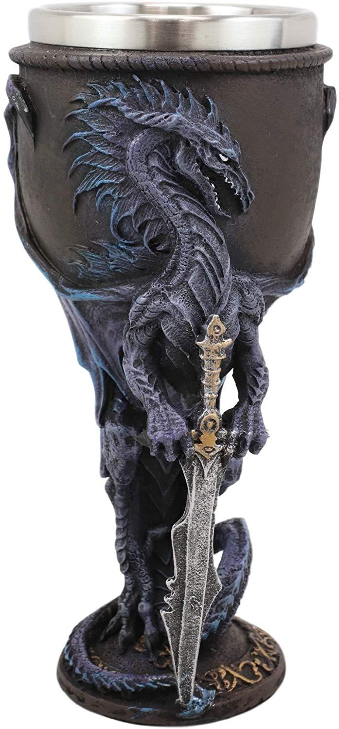 Ebros Gift Ebros Ruth Thompson Dragon's Lair Stone Blade Drake 8oz Wine Goblet Chalice Cup