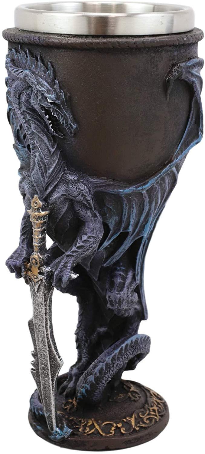 Ebros Gift Ebros Ruth Thompson Dragon's Lair Stone Blade Drake 8oz Wine Goblet Chalice Cup