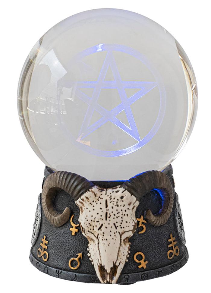 Ebros Gift Ebros Sabbatic Goat Baphomet Ram Skull Pentagram LED Glass Gazing Ball Figurine