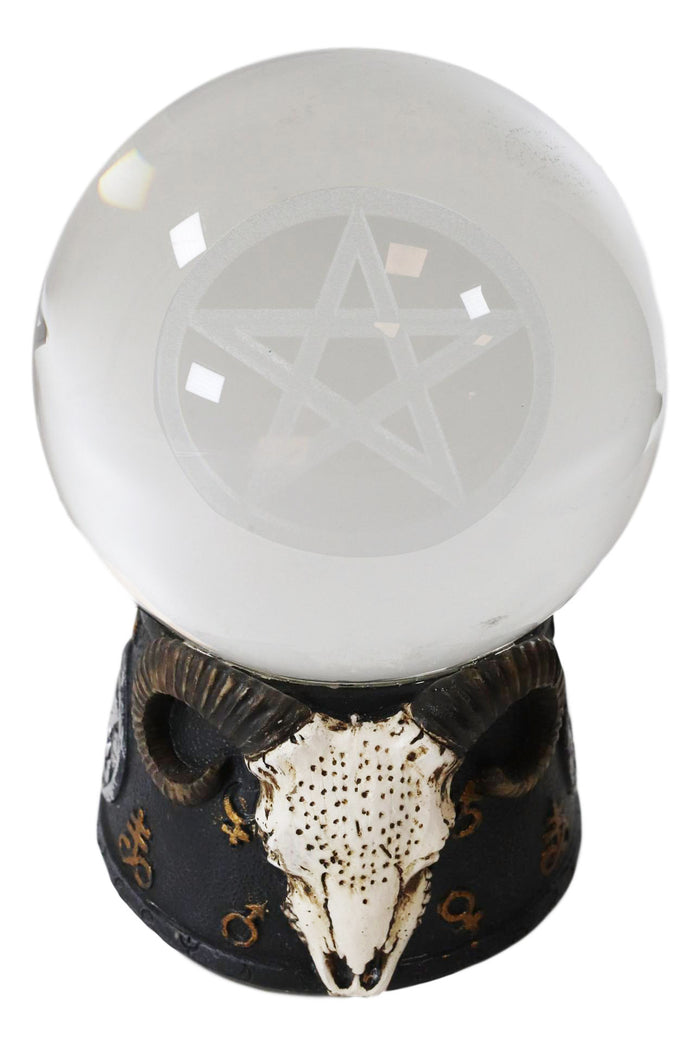 Ebros Gift Ebros Sabbatic Goat Baphomet Ram Skull Pentagram LED Glass Gazing Ball Figurine