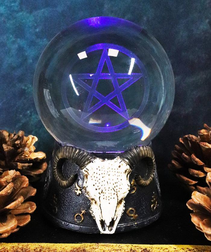 ebros gift Ebros Sabbatic Goat Baphomet Ram Skull Pentagram LED Glass Gazing Ball Figurine