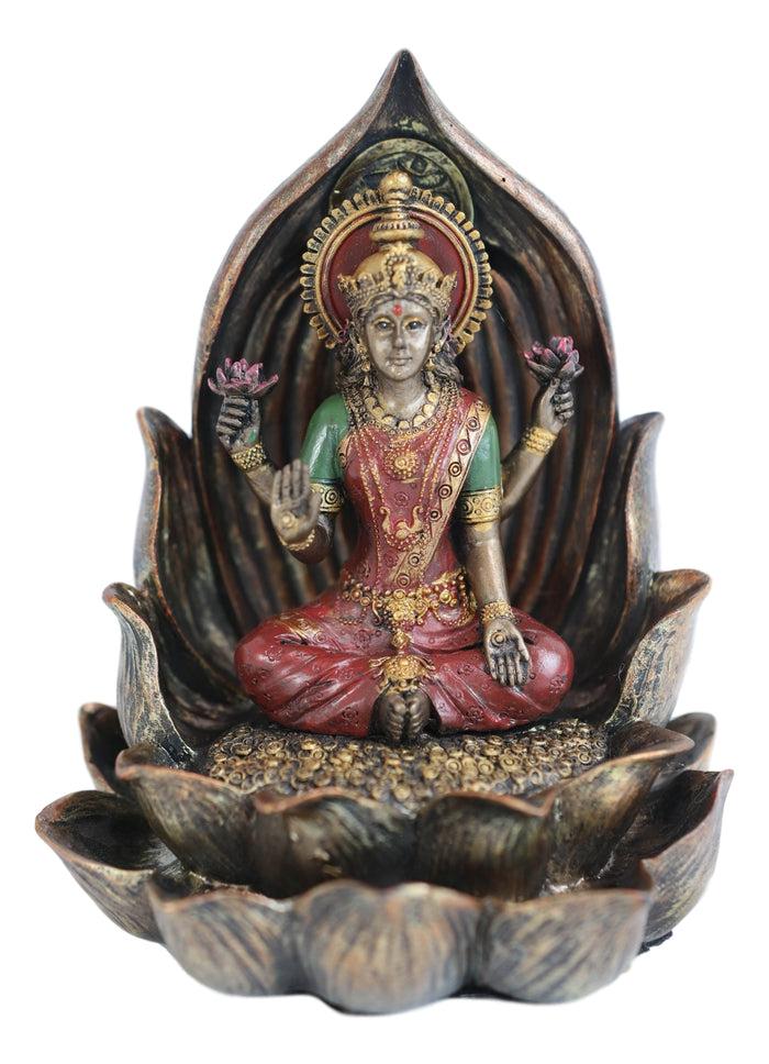 Ebros Gift Ebros Sacred Hindu Goddess Lakshmi Sitting On Lotus Flower Resin Backflow Burner