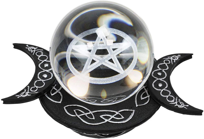 Ebros Gift Ebros Sacred Moon Triple Goddess Glass Gazing Ball Orb With Pentagram Symbol 6"W
