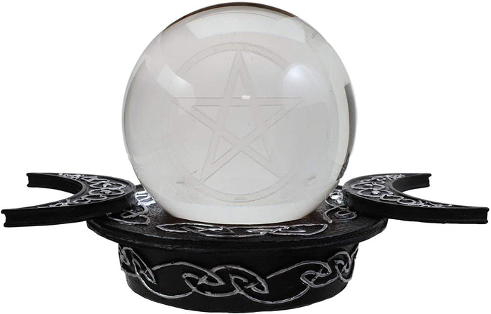 Ebros Gift Ebros Sacred Moon Triple Goddess Glass Gazing Ball Orb With Pentagram Symbol 6"W