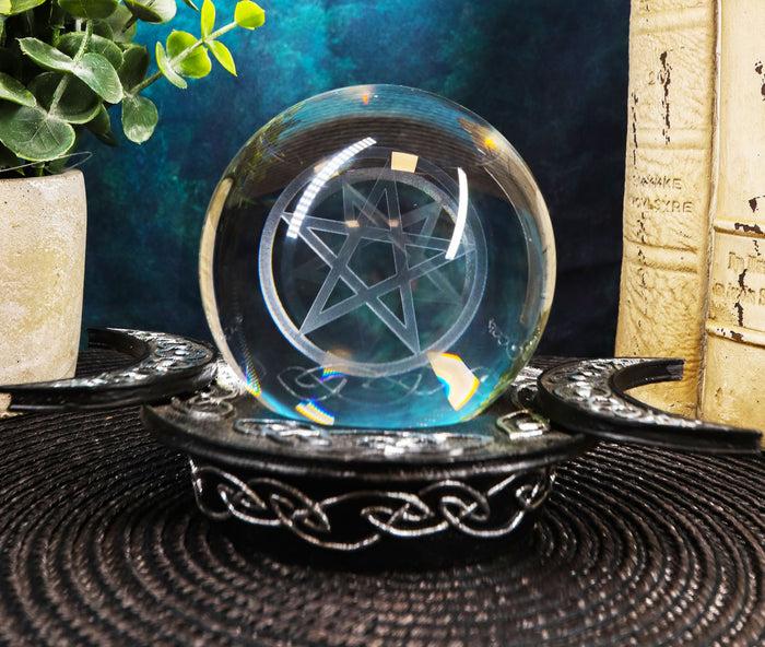 ebros gift Ebros Sacred Moon Triple Goddess Glass Gazing Ball Orb With Pentagram Symbol 6"W