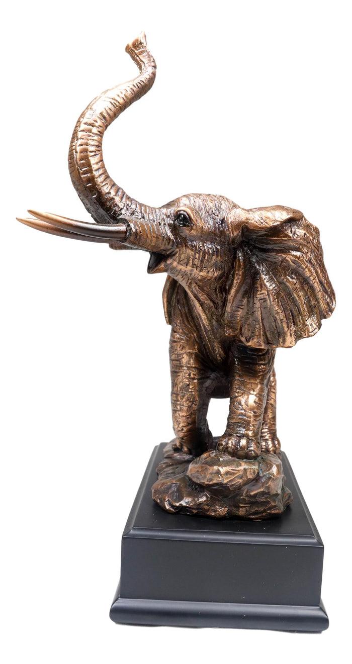 Ebros Gift Ebros Safari Elephant Trumpeting Bronze Electroplated Figurine With Base 10.75"H