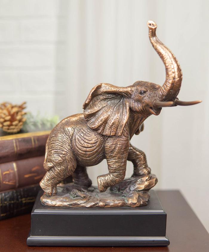 ebros gift Ebros Safari Elephant Trumpeting Bronze Electroplated Figurine With Base 10.75"H