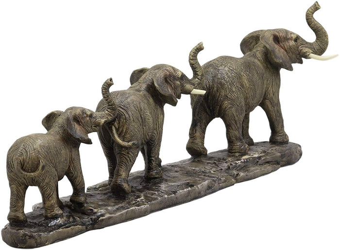 Ebros Gift Ebros Safari Savanna Trio Marching Elephants Father And 2 Calves On A Single File Statue 17.5" Long Elephant Family Migration Figurine Sculpture Decor Gifts Feng Shui Vastu Symbol Of Luck And Fortune
