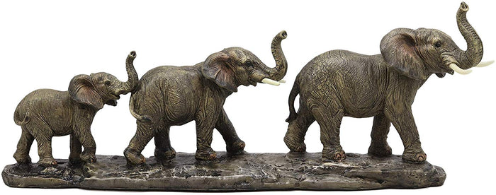 Ebros Gift Ebros Safari Savanna Trio Marching Elephants Father And 2 Calves On A Single File Statue 17.5" Long Elephant Family Migration Figurine Sculpture Decor Gifts Feng Shui Vastu Symbol Of Luck And Fortune