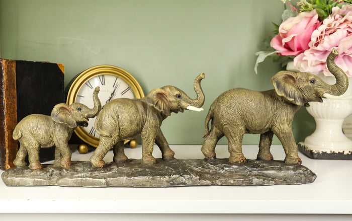 ebros gift Ebros Safari Savanna Trio Marching Elephants Father and 2 Calves On A Single File Statue 17.5" Long Elephant Family Migration Figurine Sculpture Decor Gifts Feng Shui Vastu Symbol of Luck and Fortune