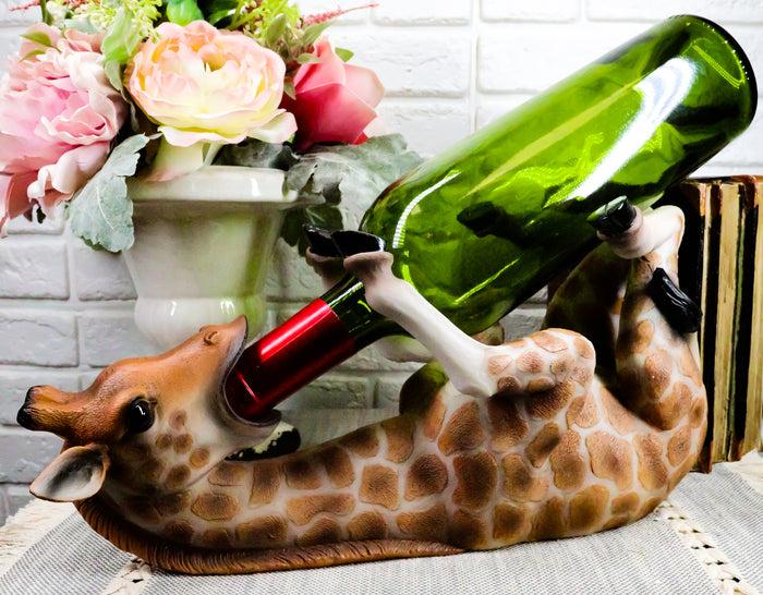 ebros gift Ebros Safari Tall Drink Thirsty Long Necked Giraffe Wine Bottle Holder Caddy Figurine Home Kitchen Party Hosting Decor Sculpture of Savanna Grasslands Wild Animals Giraffes Perfect Housewarming Gift