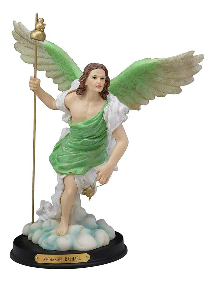 Ebros Gift Ebros Saint Raphael With Healing Staff Statue 10.25" H With Brass Name Plate