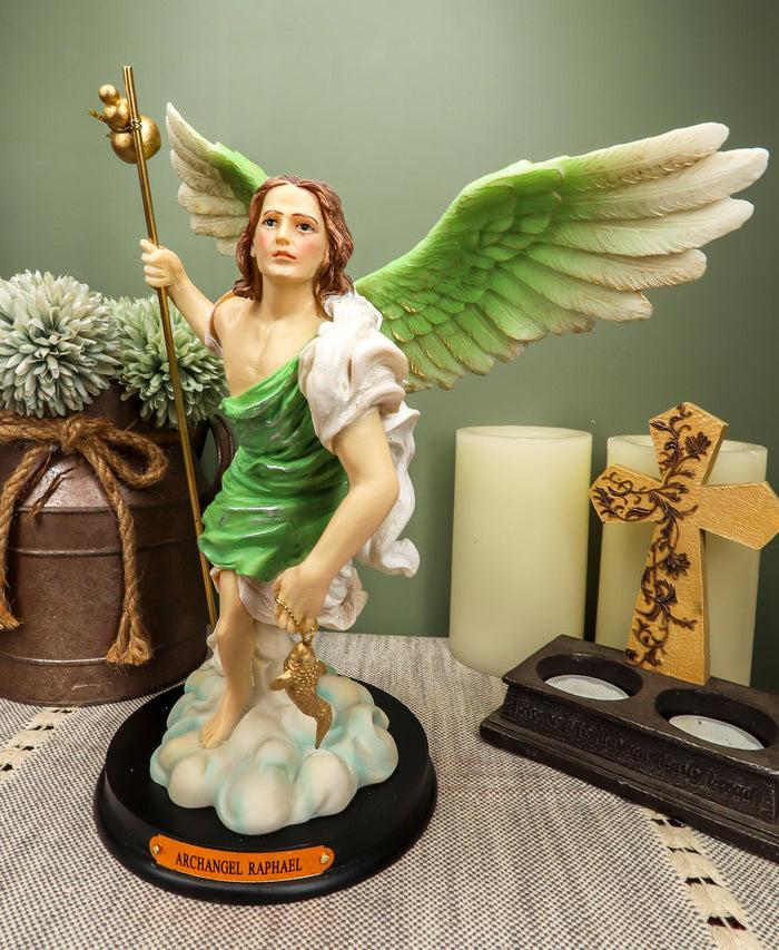 Ebros Gift Ebros Saint Raphael With Healing Staff Statue 10.25" H With Brass Name Plate