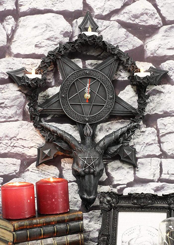 ebros gift Ebros Samael Lilith Baphomet Hanging Wall Clock Candle Holder Decor Plaque 19" H