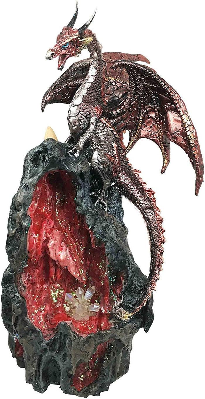 Ebros Gift Ebros Sapphire Dragon On LED Light Crystal Mountain Backflow Incense Burner Figurine