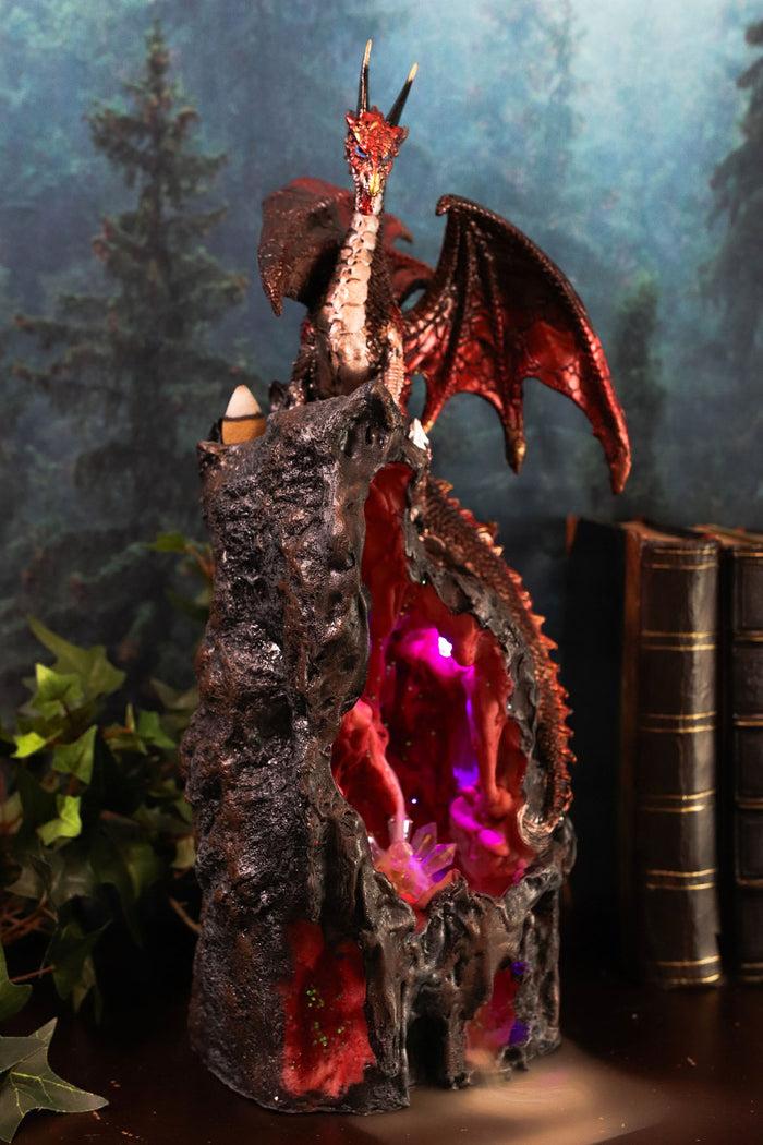 Ebros Gift Ebros Sapphire Dragon On LED Light Crystal Mountain Backflow Incense Burner Figurine