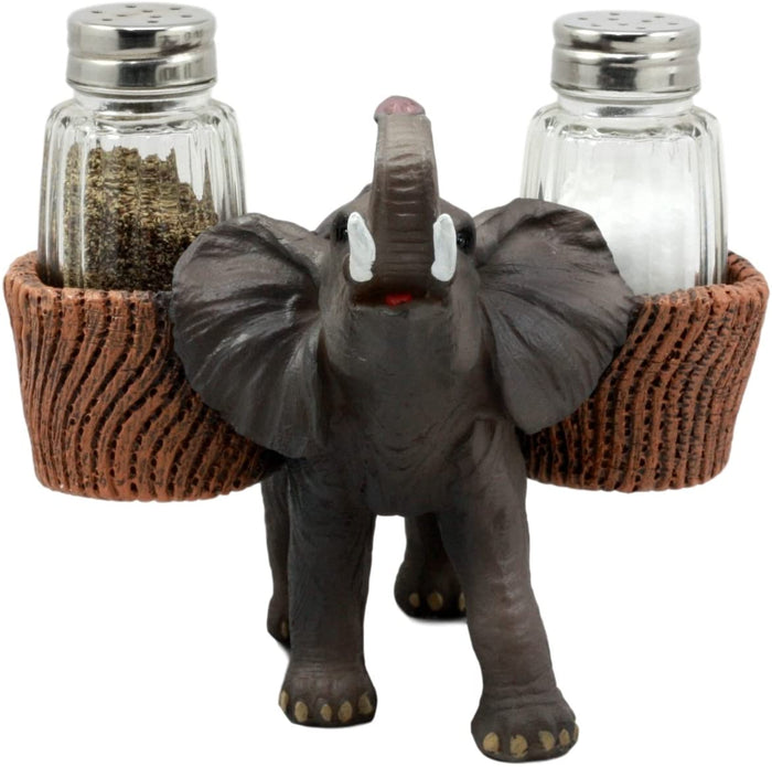 Ebros Gift Ebros Savanna Calls Trumpeting Elephant Glass Salt And Pepper Shakers Holder Set