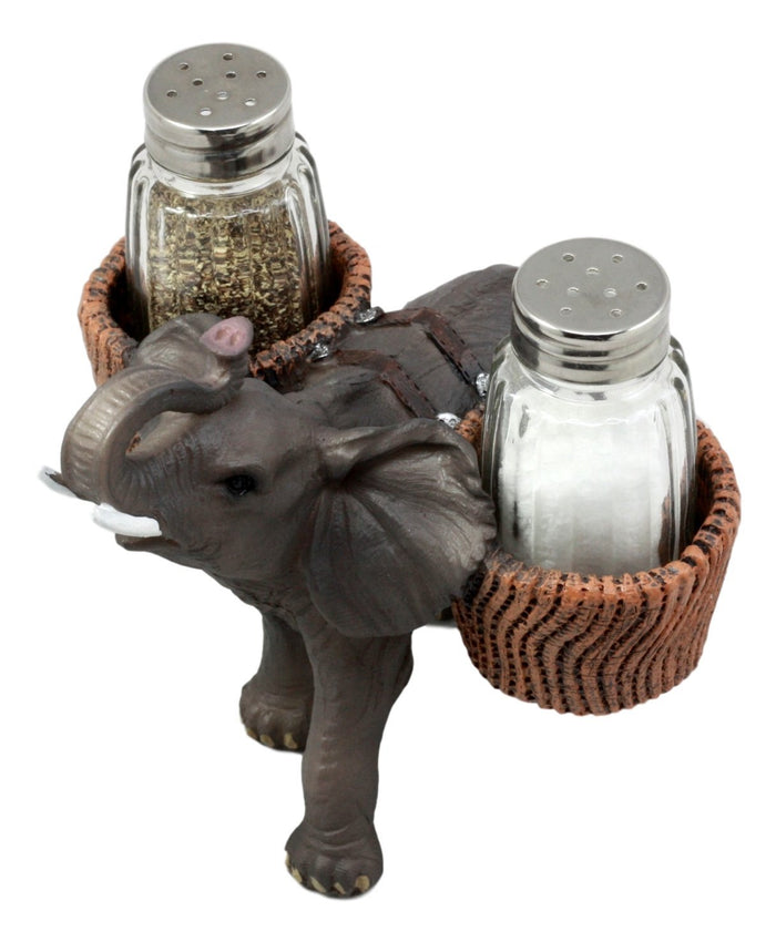 Ebros Gift Ebros Savanna Calls Trumpeting Elephant Glass Salt And Pepper Shakers Holder Set