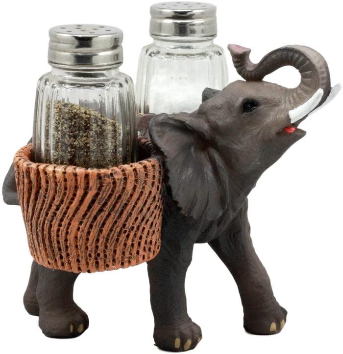 Ebros Gift Ebros Savanna Calls Trumpeting Elephant Glass Salt And Pepper Shakers Holder Set