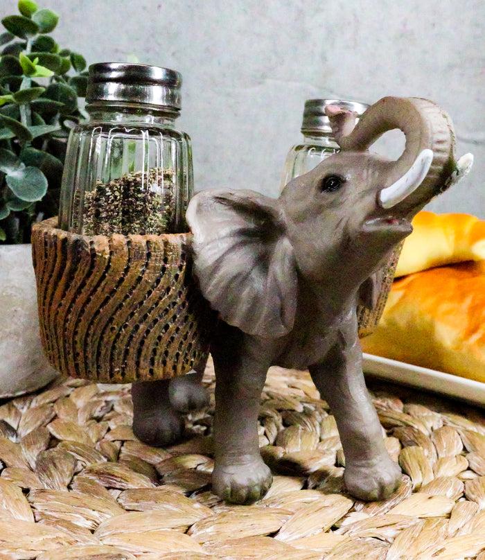ebros gift Ebros Savanna Calls Trumpeting Elephant Glass Salt And Pepper Shakers Holder Set