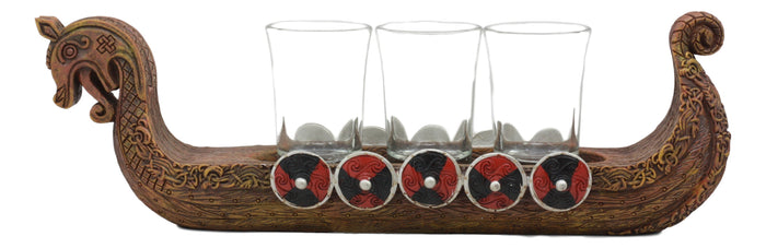 Ebros Gift Ebros Scandinavian Viking Dragon Longship 3 Shotglass Shooter Holder 11.25"L