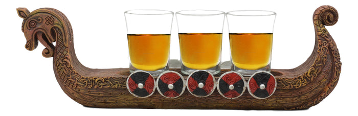 ebros gift Ebros Scandinavian Viking Dragon Longship 3 Shotglass Shooter Holder 11.25"L