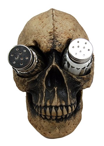 Ebros Gift Ebros Scary Ossuary Human Skull Salt Pepper Shakers Holder Figurine 5.75" H